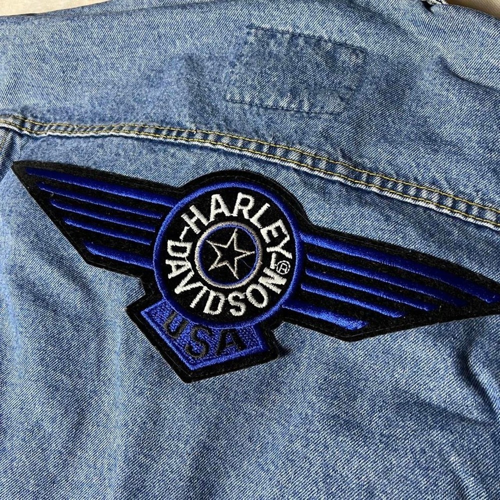 Vintage Structure Jeanswear denim jacket with Harley Davidson 90s patches